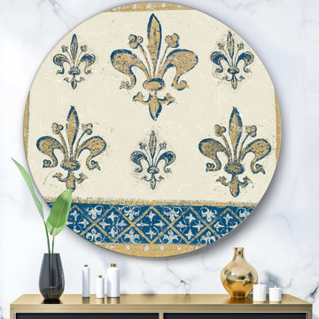 Fleur de Lis Gold Pattern - Cottage Circle Metal Wall Decor